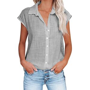 Susenstone 2024 Chemise Lin Femme Éte Chemisier Coton Et Lin Col V avec Boutons Décontractés Tops Couleur Unie Lâche Respirant T-Shirts sans Manches Grandes Tailles Casual Tunique Blouse Pas Cher - Publicité