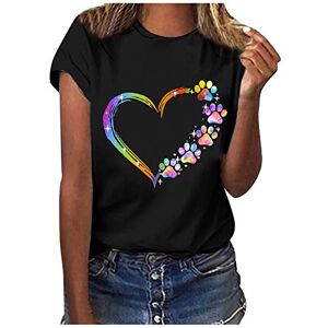 RYTEJFES T-shirt pour femme multicolore avec imprimé cœur Manches courtes Décontracté Col rond Manches courtes T-shirt tendance Sport Locker Tunique basique Pull, Noir , XXXL - Publicité