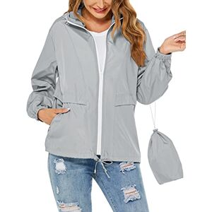 Tisfeer Veste de pluie imperméable légère coupe-vent à capuche avec poches pour femme, gris, Large - Publicité