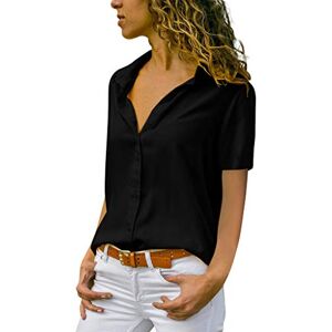 TIMEMEAN Hauts Femme Chemise Boutonnée en Mousseline à Col Rabattu Chemisier D'été à Manches Courtes Et Col en V Slim Fit Office Business, 01noir, S, (TIMEMEANshirt4405) - Publicité