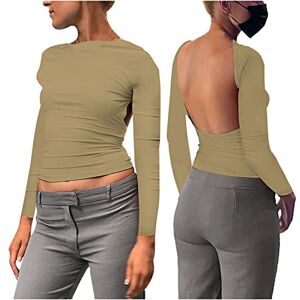 HAOLEI Haut Dos Nu Femme Manche Courte T-Shirt d'été Tops Dos Nu Y2k Crop Top Sexy Backless T-Shirt Ajusté Slim Fit Haut Chic Décontractée Col Rond Couleur Unie Portable Devant et Derrière - Publicité