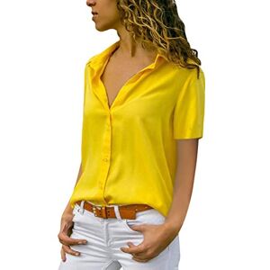 Minetom Femmes Blouse d'été en Mousseline de Soie à Manches Courtes Chemise Elégant Bouton Col en V Tops T-Shirt Jaune 36 - Publicité