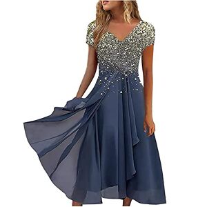 Generic Robe en Mousseline de Soie pour Femme Robe Courte à Manches col en V Robe contrastée en Dentelle pour Cocktail Robe de Soirée Longue pour Mariage Invité Bal de Anniversaire Cérémonie - Publicité