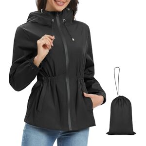 Vijamiy Vêtements Imperméables Femme Léger Veste de Pluie Manteaux Imperméables Coupe Vent Femme Impermeable Avec Capuche et Poches Veste Respirant D'extérieur Trench Coat(Noir,L) - Publicité