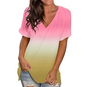 T-Shirts Femmes à Manches Courtes Col en V D'été Décontractés Oversize Loose Tuniques De Base Top Femmes Hauts D'été T-Shirts Manches Courtes Blouses Décontractés (08-a-Pink, XL) - Publicité