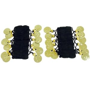 IEEDFJKK Bracelet en pièces pour femmes, décoration Unique, confortable à porter, Costume de danse du ventre, bracelets de poignet en Polyester, 2 paquets/lot, Noir - Publicité