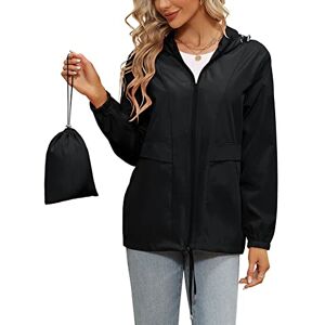Tisfeer Veste de pluie imperméable légère coupe-vent à capuche avec poches pour femme, noir, Large - Publicité