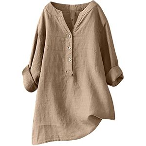 WoUnd Décontracté Chemise Femme Haut ÉTÉ pour Femmes Chic et Élégant Coton Lin T-Shirt Manche Courte Col en V Chemisier Tunique Tops avec Boutons D'été Élégant Ample Couleur Unie Blouse - Publicité