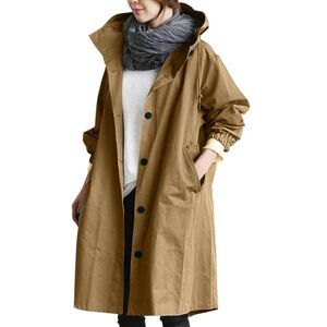 kaHgKids Femmes Printemps Automne Veste de Pluie Longue pour Femme Manteau à Capuche Coupe-Vent Imperméable d'Extérieur Camping Randonnée (b-1-Khaki, L) - Publicité