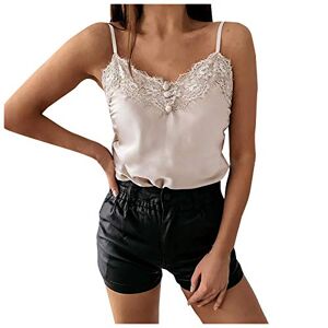 Blingko DéBardeur Femme Dentelle Col en V Camisole à Bretelles Spaghetti pour Femmes Grande Taille en Mousseline De Soie Hauts Caraco DéContracté éTé sans Manches Camisoles Amples X1#khaki - Publicité