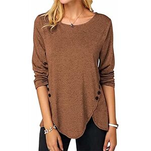 ASKSA Femme T-Shirt à Manches Longues Chemise à Col Rond Tops Lâche Long Tshirts Blouse Tunique avec Boutons (Kaki,S) - Publicité