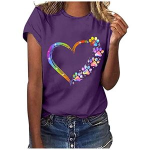 RYTEJFES T-shirt pour femme multicolore avec imprimé cœur Manches courtes Décontracté Col rond Manches courtes T-shirt tendance Sport Locker Tunique basique Pull, Violet, M - Publicité