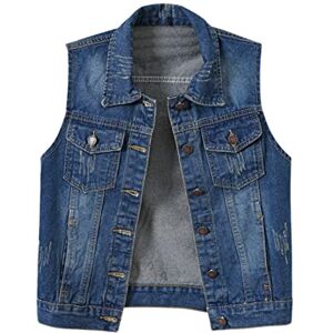 WSLCN Gilet en Jean Femme Denim Veste sans Manche Déchiré Boutonné Bleu foncé 3XL - Publicité