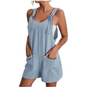 WZYYDS Combinaisons Et Combishorts Femme Salopette Short Plage Ete Fluide Grande Taille Sans Manches Col Rond Chic Et Elégant Jumpsuits Avec Poches Sangles Réglables Vacances Festival Outfit - Publicité