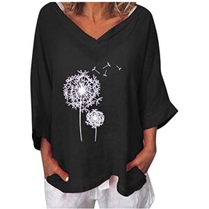 HAOLEI Femmes Blouses Coton Lin Col en V Chemise Chic Simple Haut Manche Longue Tunique D'éTé Imprimé T-Shirt Tops Grande Taille Ample Chemise Hauts - Publicité