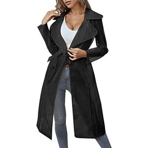 Generic Veste de Pluie Femme Imperméable Vêtements de solaire quotidienne pour femme Chaque manteau boutonné à manches longues en maille transparente avec ceinture Veste Jean Femme Longue (Black, XXL) - Publicité