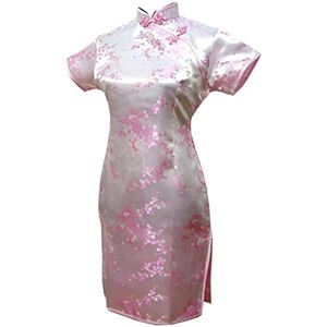 Chyoieya Vintage Dragon et Phoenix Short Qipao Élégant Femmes Cheongsam Mandarin Col Sexy Mini Robe Chinoise Oversize, rose, M - Publicité