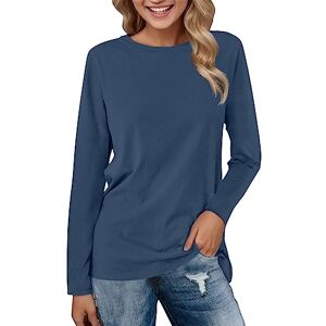 WVONIF T-shirts confortables pour les femmes Tops quotidiens Yound Neck Long Sleeve Chemisier à imprimé floral confortable Tops Casual Tunique à manches longues Col rond Pullover Chaussure Milieu (Navy-G, M) - Publicité