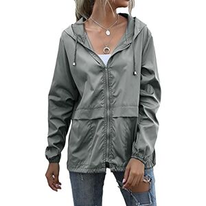 ORANDESIGNE Veste de Pluie Imperméable pour Femmes Léger Veste De Pluie Courte Coupe Vent Extérieure Manteaux à Capuche Vacance Coupe-Vent Zippé Gris clair L - Publicité