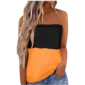 Routefuture Femmes Bustier Bandeau Tops Sexy Été Fluide Tunique sans Manches Chic T-Shirt Floral Debardeur Ample Pas Cher Chemise sans Bretelle Haut Dos Nu Blouse,6-Gingembre,L - Publicité