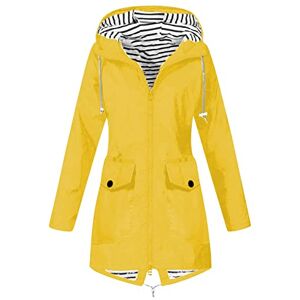 AZISEN Veste de Pluie Longue pour Femme, Veste de Pluie Longue pour Femme Vestes pour Femme été Basic Trench Coat à Capuche Poitrine Uni Tuniqu Trench Coat Femme Manches longues Chaude De Fetes Jaune M - Publicité