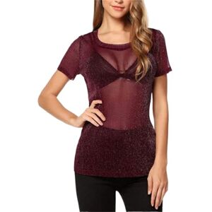 ORANDESIGNE T-Shirt à Manches Courtes en Maille pour Femmes Mesh Crop Top Y2k Sexy Transparent Haut en Résille Perspectif Slim Fit Fête Blouse Clubwear Z2 Rouge XS - Publicité