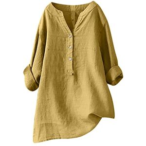 WoUnd Décontracté Chemise Femme Haut ÉTÉ pour Femmes Chic et Élégant Coton Lin T-Shirt Manche Courte Col en V Chemisier Tunique Tops avec Boutons D'été Élégant Ample Couleur Unie Blouse - Publicité