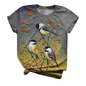 Zhiyao T-shirt pour femme avec imprimé animal d'oiseau Col rond Décontracté Manches longues Tunique à manches courtes, jaune, XXXXXL - Publicité
