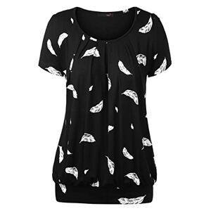 DJT FASHION DJT Femme T-Shirt Manches Courtes Hauts Plisse Basique Casual Tops en Ete Noir-Plume S - Publicité