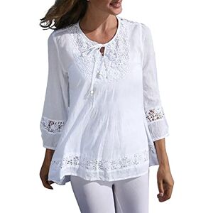 uxxnjfg Vetement Femme Ete Col Rond Dentelle Blouse à Nœud Papillon Manches 3/4 Blouse Femme Chic et Élégant D'été Blouse Femme Pas Cher Marque Mode Detente Baggy Vetement Femme Blanc L - Publicité