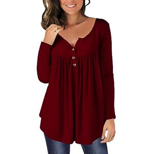 Susenstone Tunique d'été pour Femmes boutonnée Hauts T-Shirt à Manches Longues décontracté Ample Longue Chemise Blouse Hauts Boutons Chemise Blouse pour Femmes Top - Publicité