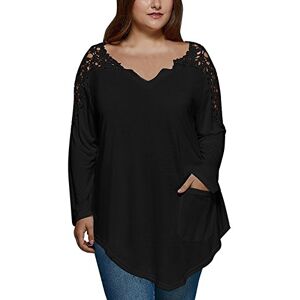 Susenstone Blouse Femme Grande Taille Dentelle Chic Manche Longue T-Shirt Col V Pas Cher A La Mode éLéGant Tunique Chemisier (XL, Noir) - Publicité