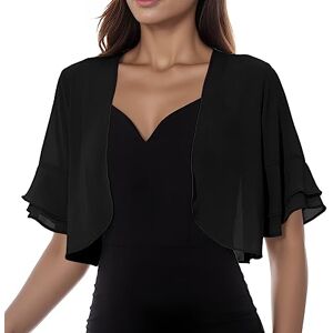 Briskorry Boléro pour femme Manches 3/4 En mousseline de soie Pour mariage Élégante veste boléro sur robe, Noir , L - Publicité