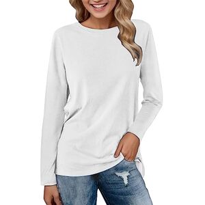 WVONIF T-Shirts Confortables pour Les Femmes Tops Quotidiens Yound Neck Long Sleeve Chemisier à imprimé Floral Confortable Tops Casual Tunique à Manches Longues Col Rond Pullover Chaussure (White-G, L) - Publicité