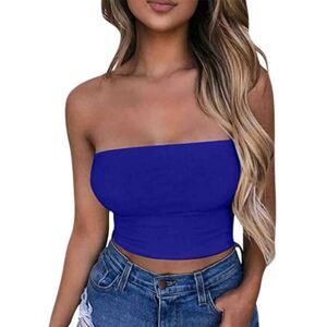 Generic Bustier pour femme Couleur unie Haut bandeau Sans bretelles Corset sexy Haut épaules dénudées Débardeur de yoga Confortable Clubwear T-shirt d'été, bleu, S - Publicité