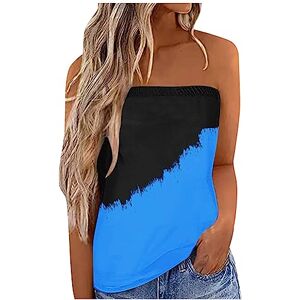 Routefuture Femmes Bustier Bandeau Tops Sexy Chic Débardeurs Femme D'été Lâche sans Manche Tops Chemise Décontractée Tee Shirt Pas Cher,6-Bleu foncé,S - Publicité