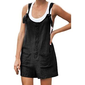 ORANDESIGNE Combishort Été Femmes Salopette en Coton et Lin Couleur Unie Grande Taille Col en U sans Manches Casual Combinaison avec Poches Jumpsuit Short Rompers de Plage B Noir XL - Publicité