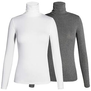 STARBILD Femme à Manches Longues Pull Col Roulé Basique Top Col Montant Hauts 2pcs,L,2pcs Gray&Blanc - Publicité