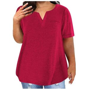 ZEZKT 2024 Tee Shirt Femme Grande Taille à Col en V Vintage T-Shirts à Manches Courtes Été T Shirt Oversize Coton Hauts Tops de Plage Casual Loose Tee Shirt Tunic Chemise Eté Lâche Respirant Chemise - Publicité