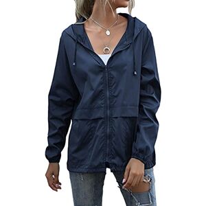 ORANDESIGNE Veste de Pluie Imperméable pour Femmes Léger Veste De Pluie Courte Coupe Vent Extérieure Manteaux à Capuche Vacance Coupe-Vent Zippé Bleu foncé S - Publicité