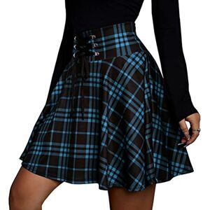 Minetom Femme Mini Jupe Carreaux Évasé Plissé Plaid Court A-Line Jupe Courte Gothique Taille Haute Tennis Uniformes Ecolières Jupe À Lacets A Bleu XXL - Publicité