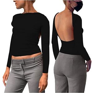 HAOLEI Haut Dos Nu Femme Manche Courte T-Shirt d'été Tops Dos Nu Y2k Crop Top Sexy Backless T-Shirt Ajusté Slim Fit Haut Chic Décontractée Col Rond Couleur Unie Portable Devant et Derrière - Publicité