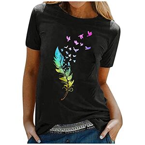 Superdry Lalaluka T-shirt sexy pour femme Motif plumes Col en O Loose Tee Tunique Chemisier à manches courtes Sweatshirt Noir S - Publicité