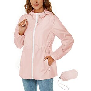 Rapbin Imperméable pour femmes, veste de pluie légère et pliable, avec capuche et poche, style trench-coat, rose, L - Publicité