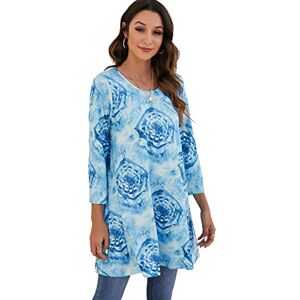 Enmain Tunique Femme Longue Chemisier Chic Et élégant Blouse Chemisiers Blouses Tuniques Femmes Vetement Elegant Robe Ample Détente Longues T-Shirt Long Manches à Fleur Tee Shirt,Bleu Clair,M - Publicité