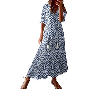 WVONIF Jupe Longue Femme Boheme Longue Robe Cotton en Line Blanche Col en V Ete Pas Cher Grande Taille Robe Rétro Maxi Robe Lâche Couleur Unie Bohème Ete Mi-Longue Dress pour Fêter Robe Mi-Longue - Publicité