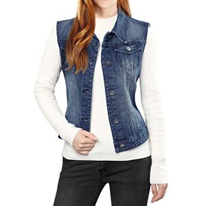 Allegra K Gilet en Denim lavé boutonné pour Femme avec Poches à Rabat Bleu Foncé 3XL - Publicité