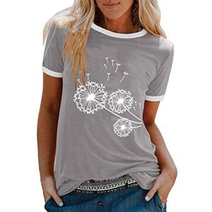 Haut à manches courtes pour femmes T-shirt d'été à manches courtes imprimé Vintage T-shirt décontracté rond chemisier pour femmes T-shirt décontracté à manches courtes pour femme (12-Grey, XXXL) - Publicité