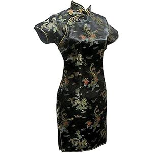 Chyoieya Vintage Dragon et Phoenix Short Qipao Élégant Femmes Cheongsam Mandarin Col Sexy Mini Robe Chinoise Oversize, noir 1, M - Publicité