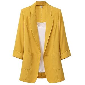 BOTCAM Blazer pour femme Manches 3/4 Confortable En lin Avec poches et boutons Veste de costume Solide Veste de loisirs Cardigan à manches 3/4 Surdimensionné Pour l'été, jaune, 3XL - Publicité